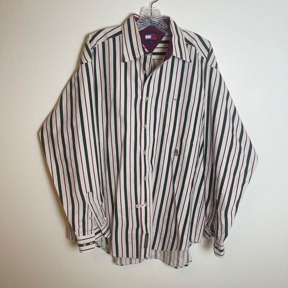 Tommy Hilfiger Mens L G Striped Button Up Shirt Long Sleeve Cotton Casual